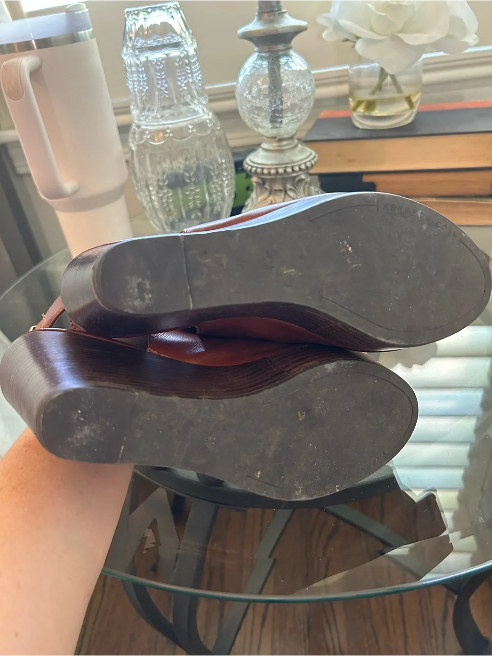 Kenneth Cole Brown Leather Open-Toe Wedge Sandals